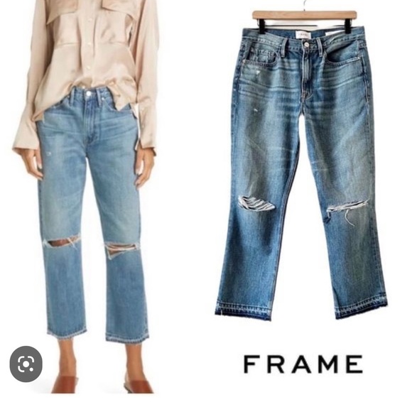FRAME Denim Heritage LePiper Peralta Rips Released Hem - Picture 1 of 14